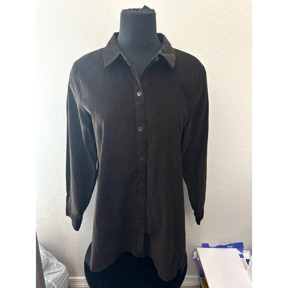 J. JILL | Chocolate Brown Corduroy Button Down Shirt 100% Cotton | Size Medium - Picture 2 of 7